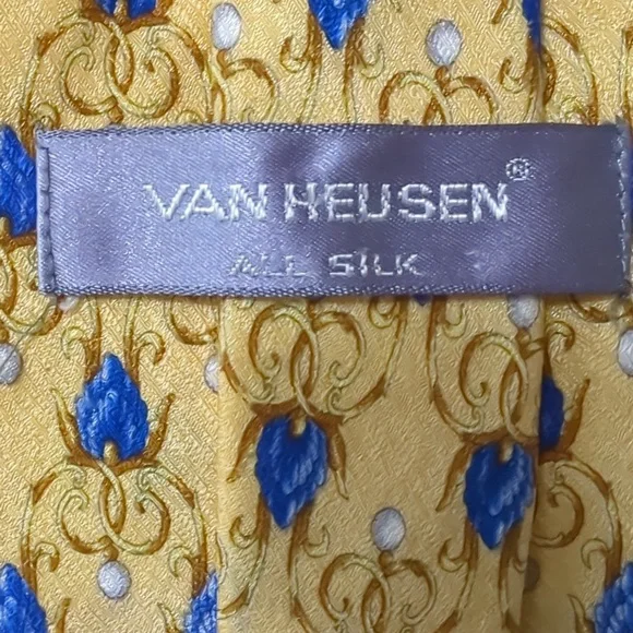 Van Heusen Silk Tie Gold and Blue Size 3 3/4" x 58" - Picture 3 of 5